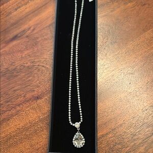 Silver Teardrop Pendant Necklace with Bead Chain